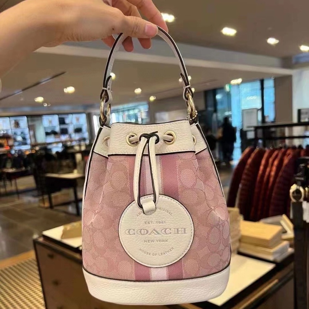 Coach Dempsey Bucket Bag 19 In Signature Jacquard With Coach Patch And H…